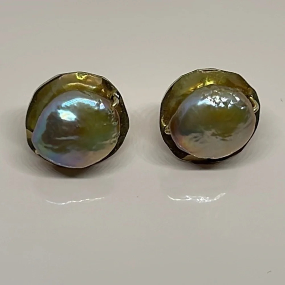 14k real solid gold earrings‎ fresh pearls